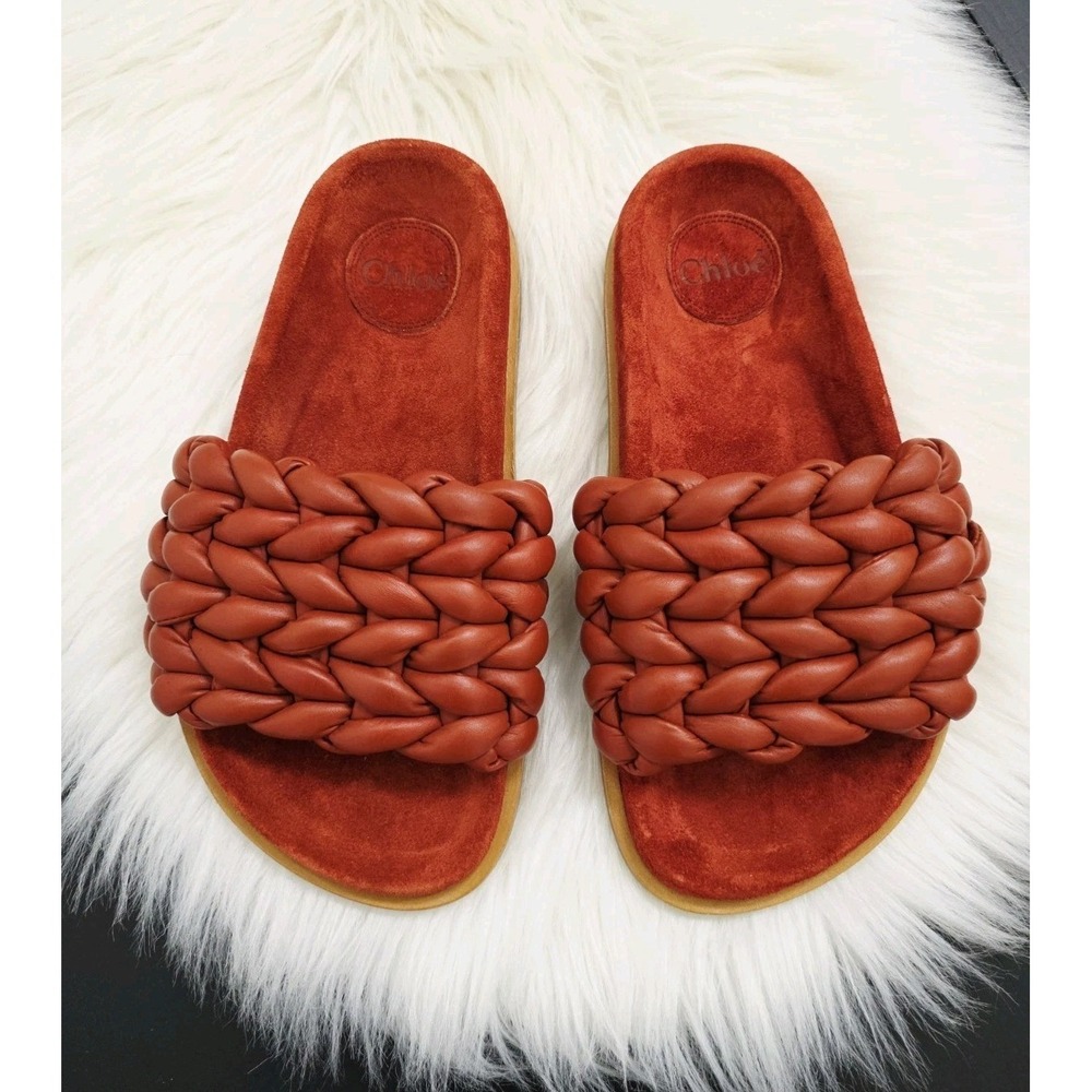 CHLOÉ Kacey Leather Braided Slides Terrecota Red‎ Women's EU 36 US 6 Org $795